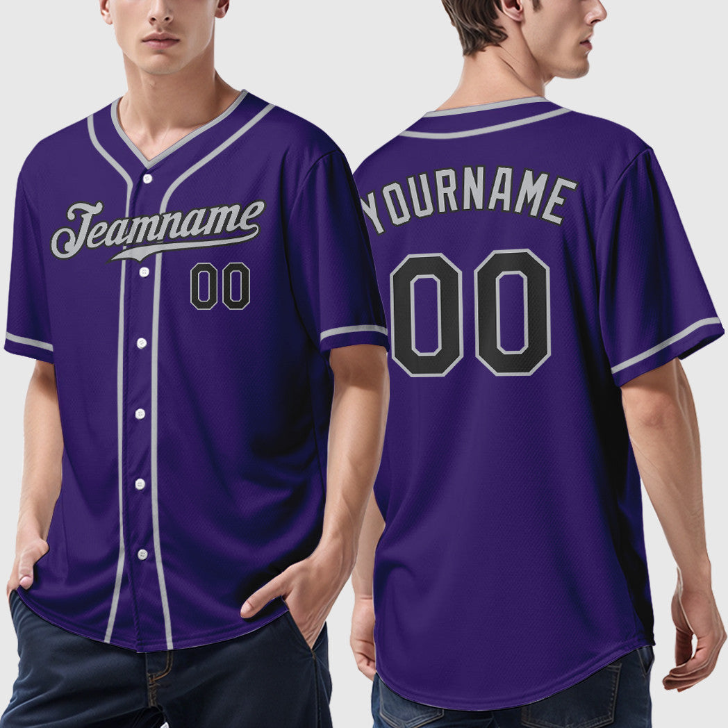 Custom Purple Black Gray Piping Baseball Jersey