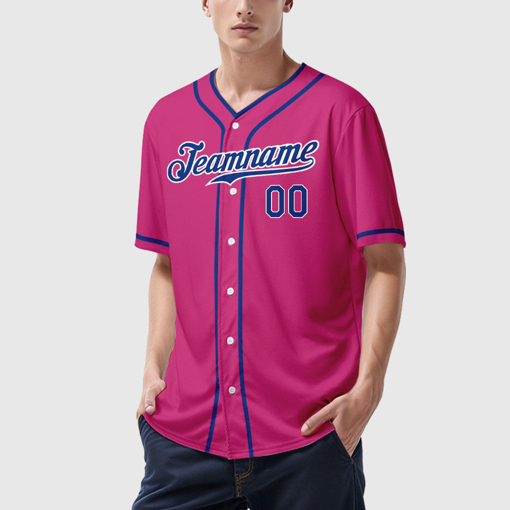 Custom Pink White Royal Piping Baseball Jersey