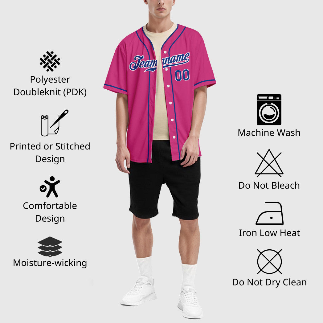 Custom Pink White Royal Piping Baseball Jersey