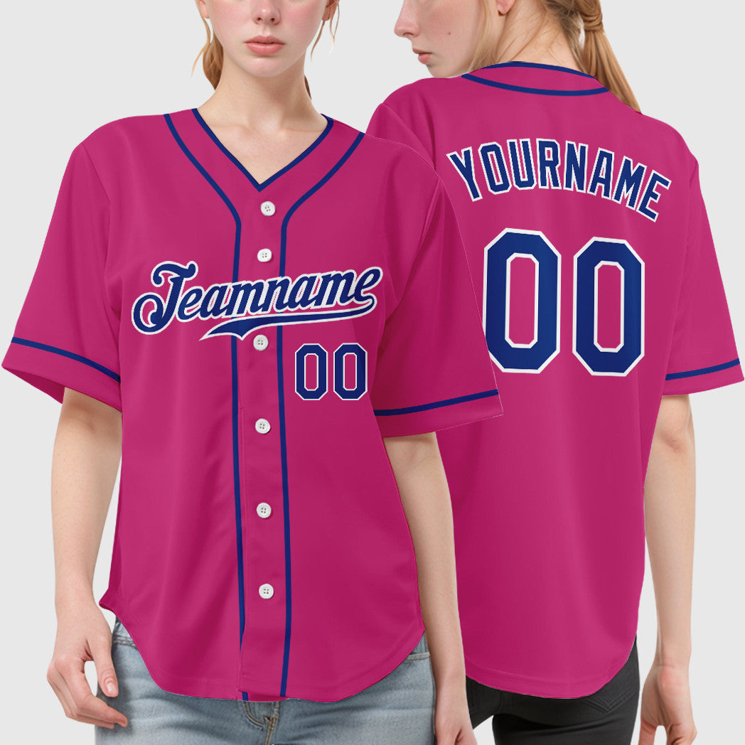 Custom Pink White Royal Piping Baseball Jersey