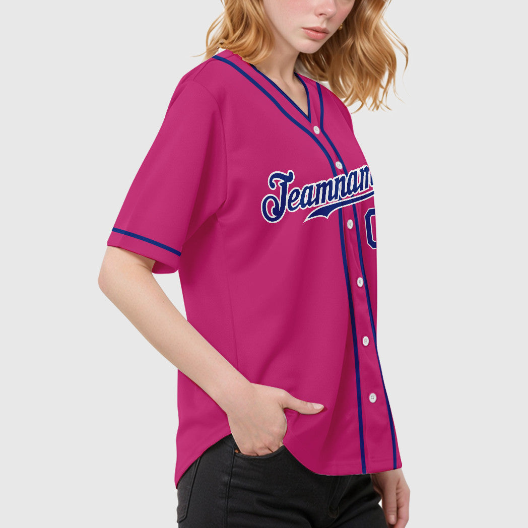 Custom Pink White Royal Piping Baseball Jersey