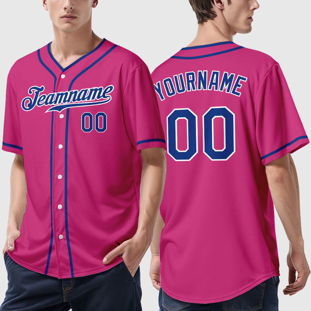 Custom Pink White Royal Piping Baseball Jersey