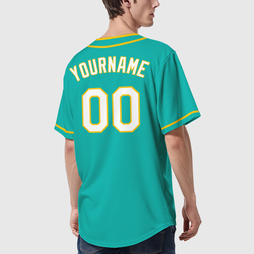 Custom Aqua White White-Yellow Piping Baseball Jersey