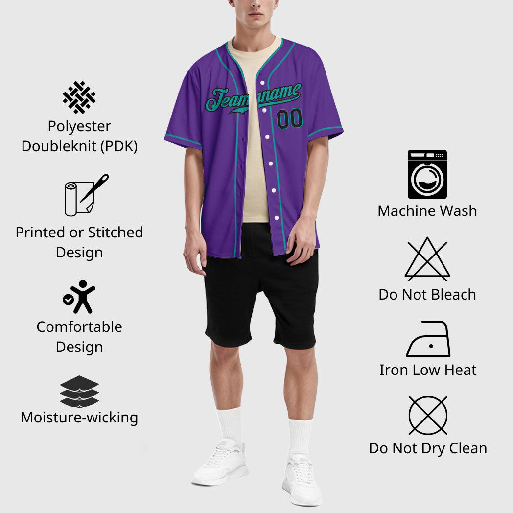 Custom Purple Black Teal Piping Baseball Jersey