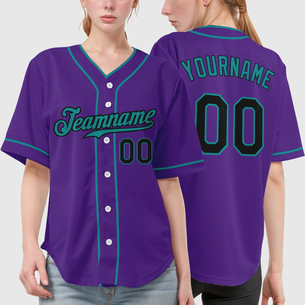 Custom Purple Black Teal Piping Baseball Jersey