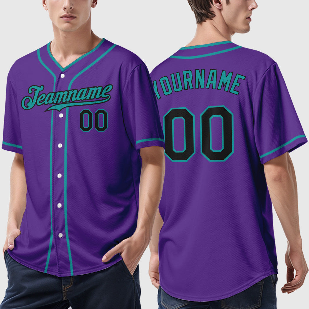 Custom Purple Black Teal Piping Baseball Jersey