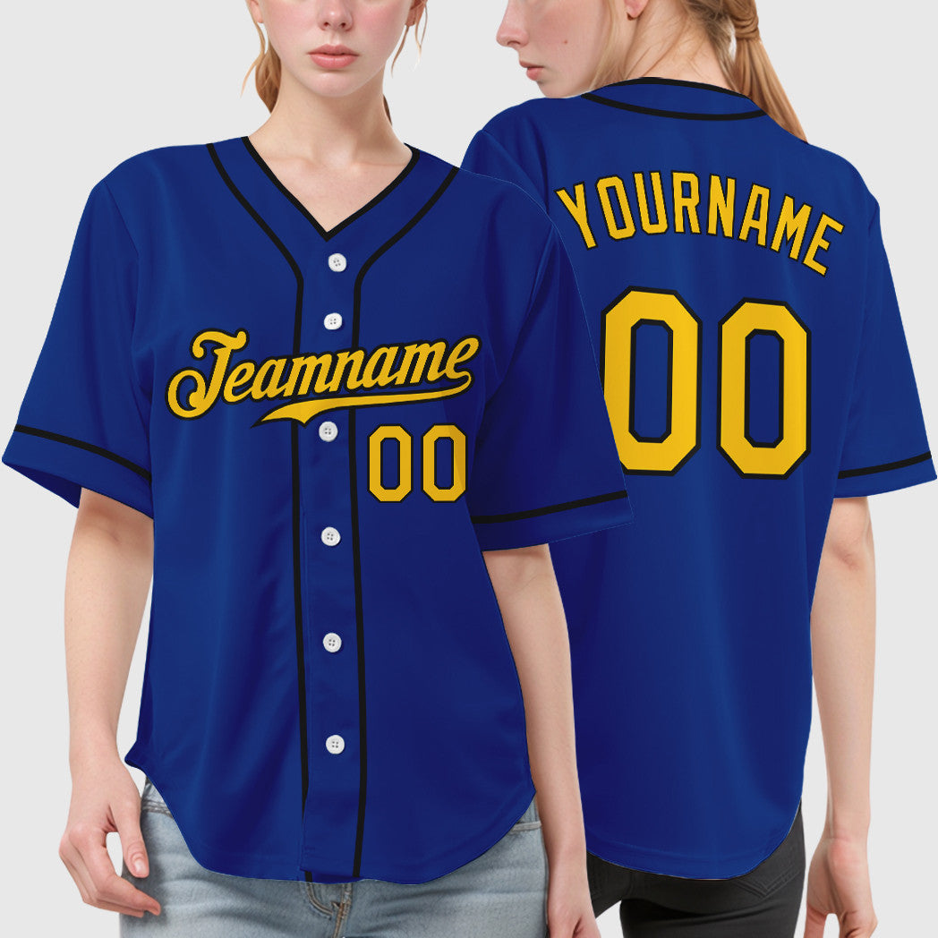 Custom Royal Yellow Black Piping Baseball Jersey