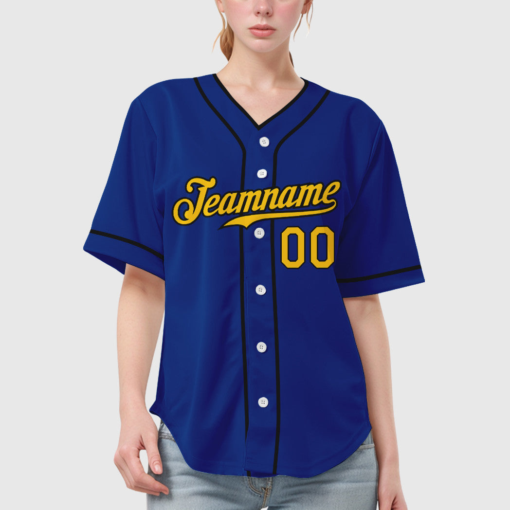 Custom Royal Yellow Black Piping Baseball Jersey