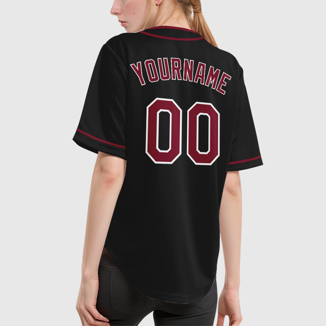 Custom Black White Crimson Piping Baseball Jersey