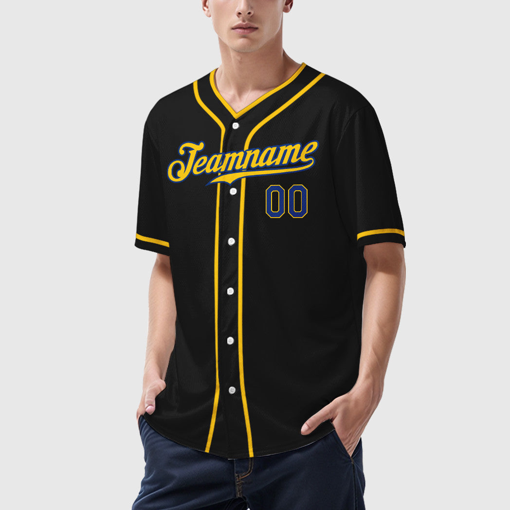 Custom Black Royal Royal-Yellow Piping Baseball Jersey