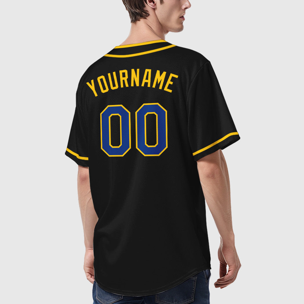 Custom Black Royal Royal-Yellow Piping Baseball Jersey