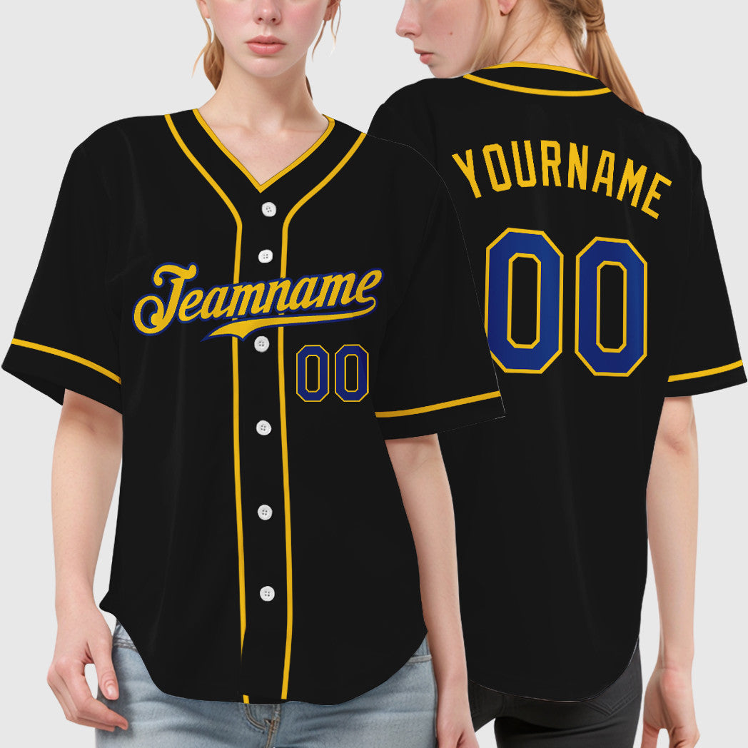 Custom Black Royal Royal-Yellow Piping Baseball Jersey