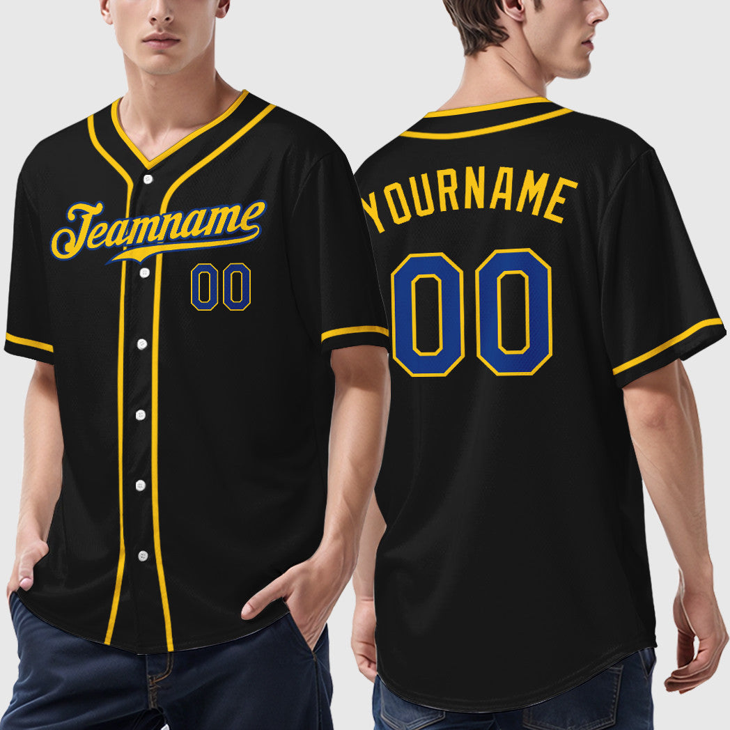 Custom Black Royal Royal-Yellow Piping Baseball Jersey