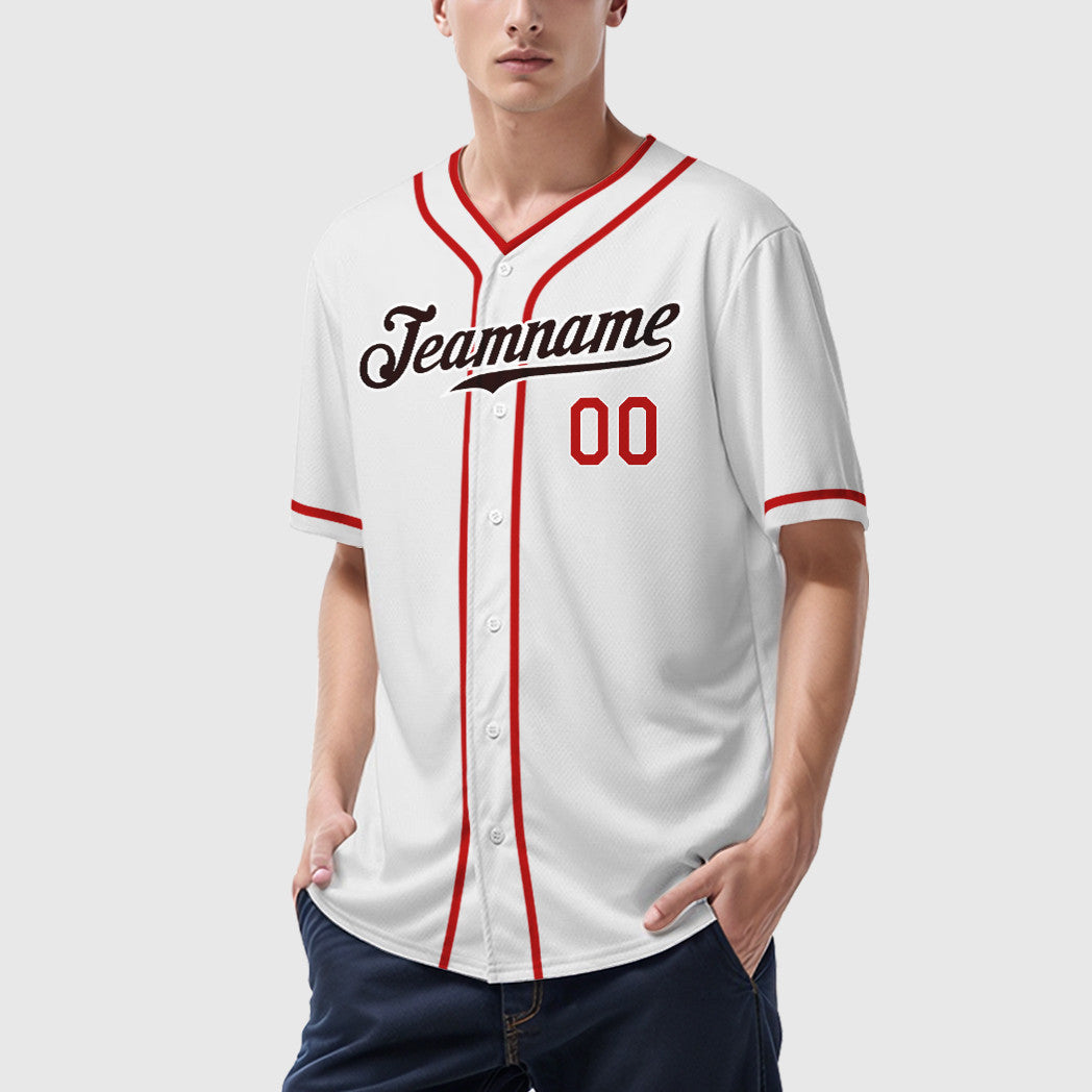 Custom White Brown Red-Brown Piping Baseball Jersey