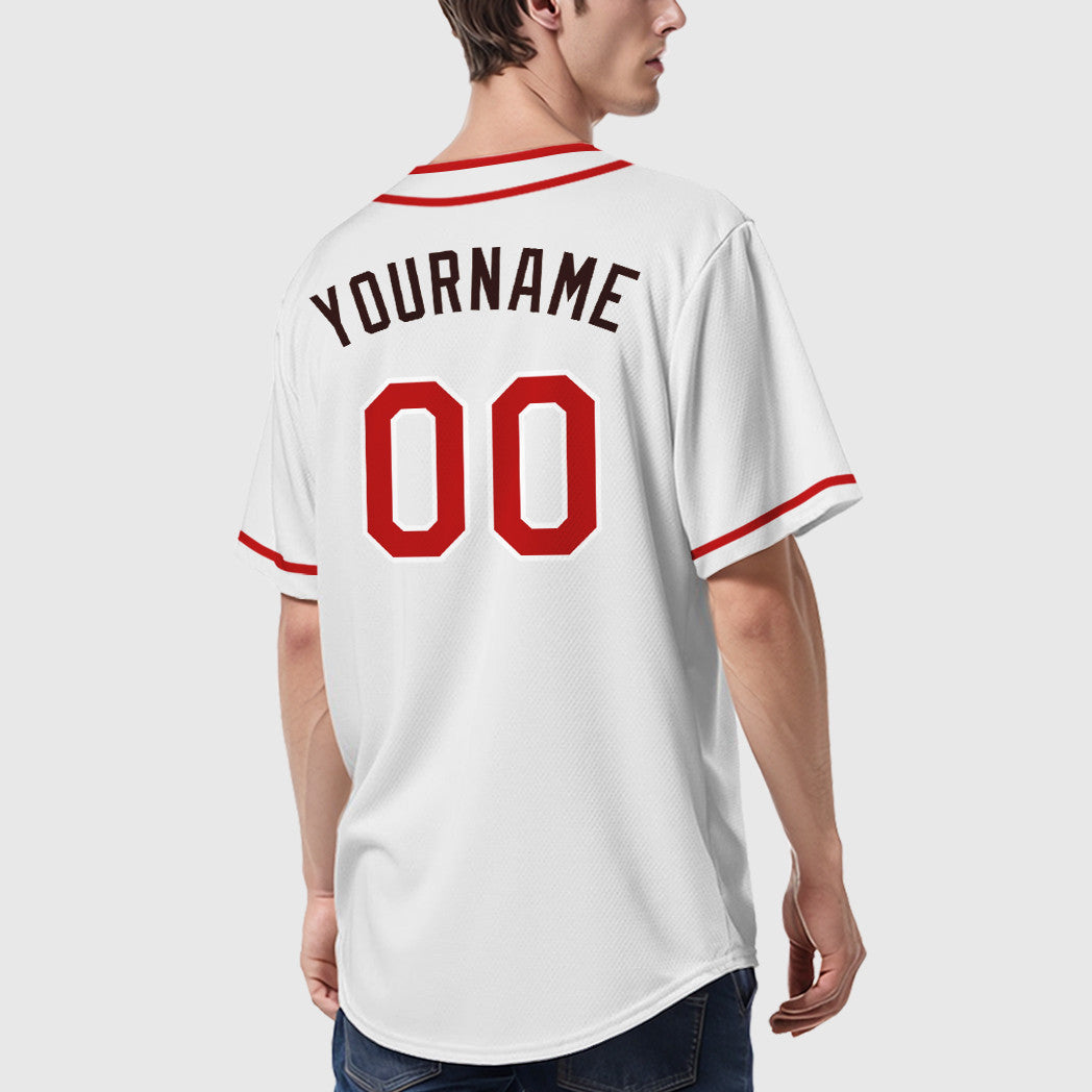 Custom White Brown Red-Brown Piping Baseball Jersey