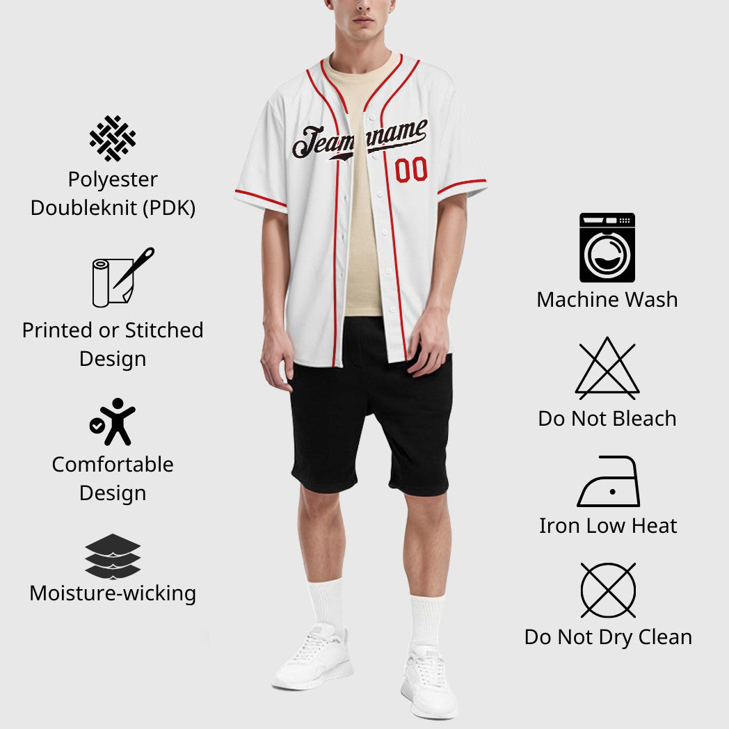 Custom White Brown Red-Brown Piping Baseball Jersey