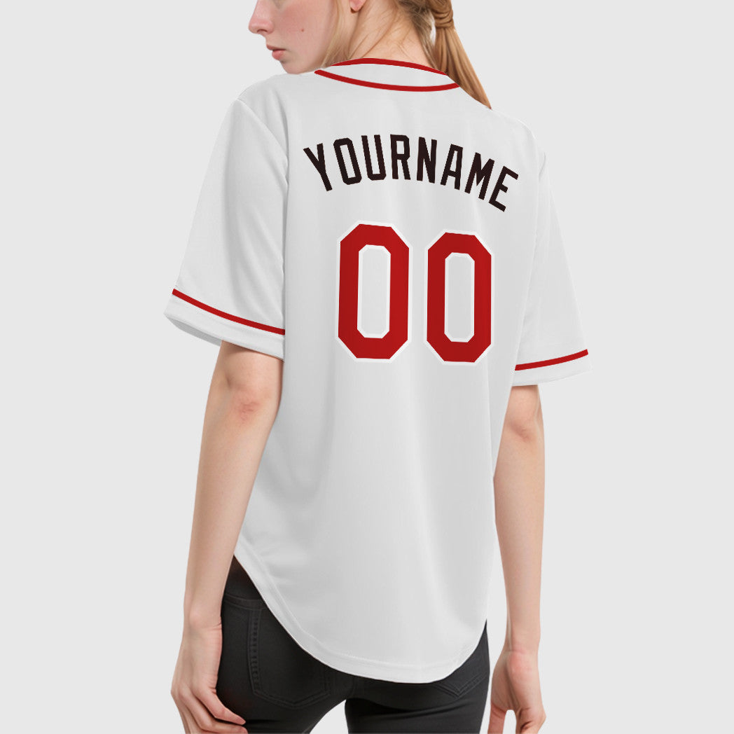 Custom White Brown Red-Brown Piping Baseball Jersey