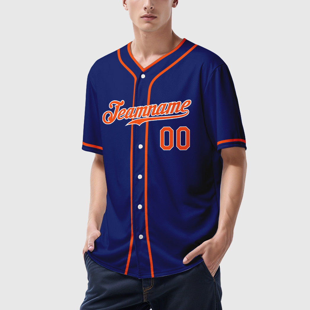 Custom Royal White Orange Piping Baseball Jersey