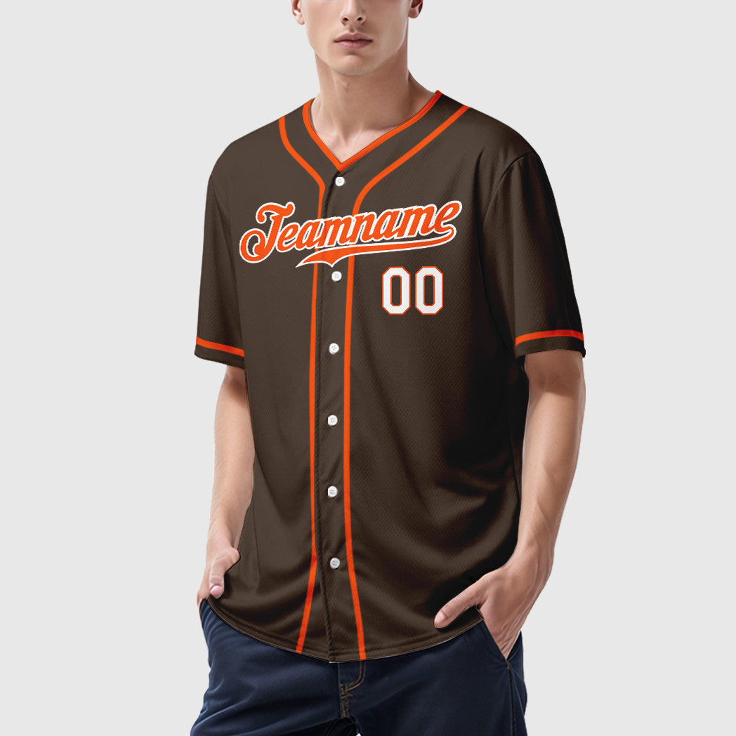 Custom Brown Orange Orange-White Piping Baseball Jersey