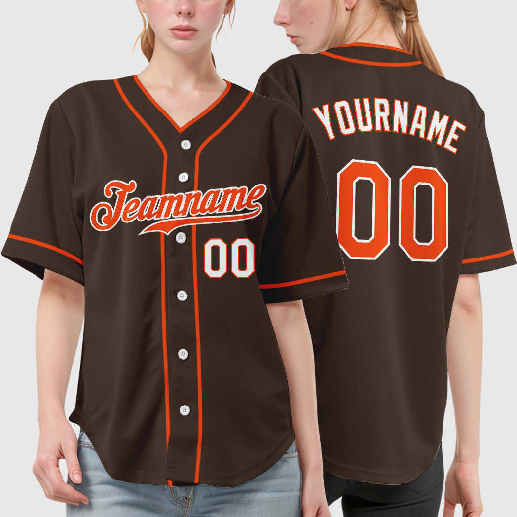 Custom Brown Orange Orange-White Piping Baseball Jersey