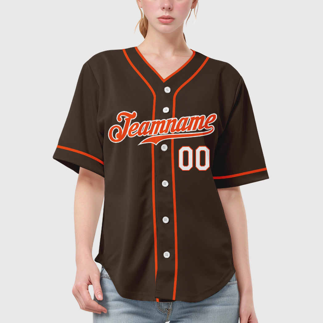 Custom Brown Orange Orange-White Piping Baseball Jersey