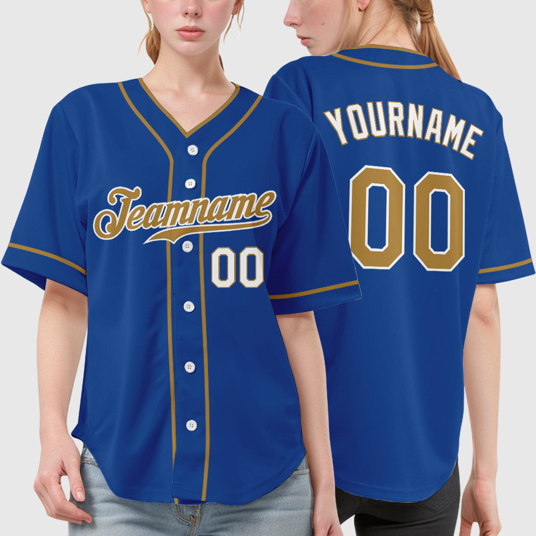 Custom Royal White Old Gold-White Piping Baseball Jersey