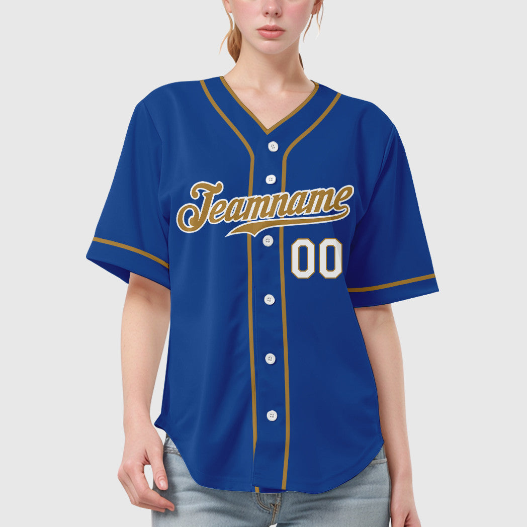 Custom Royal White Old Gold-White Piping Baseball Jersey