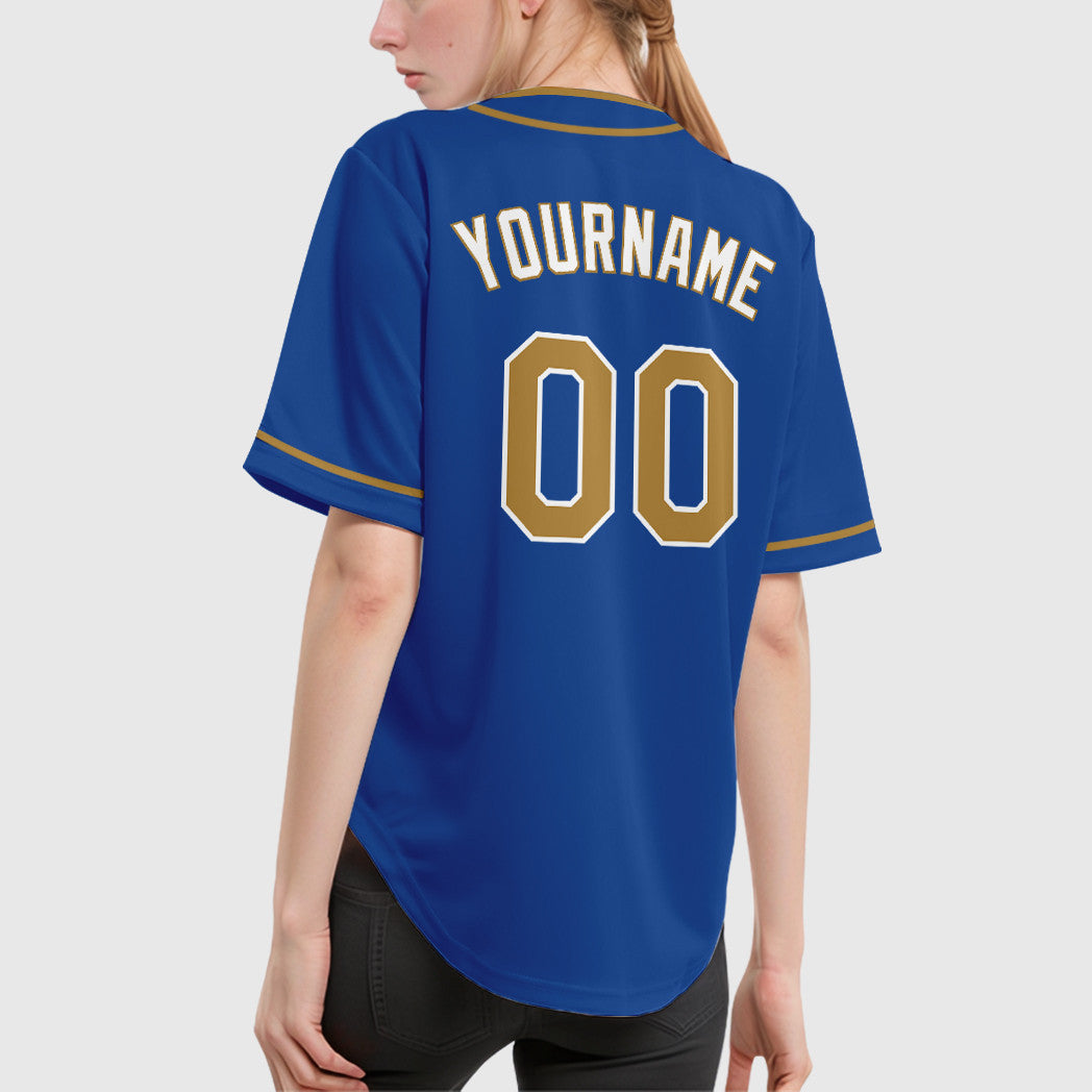 Custom Royal White Old Gold-White Piping Baseball Jersey
