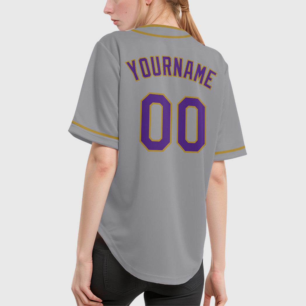 Custom Gray Purple Old Gold Piping Baseball Jersey