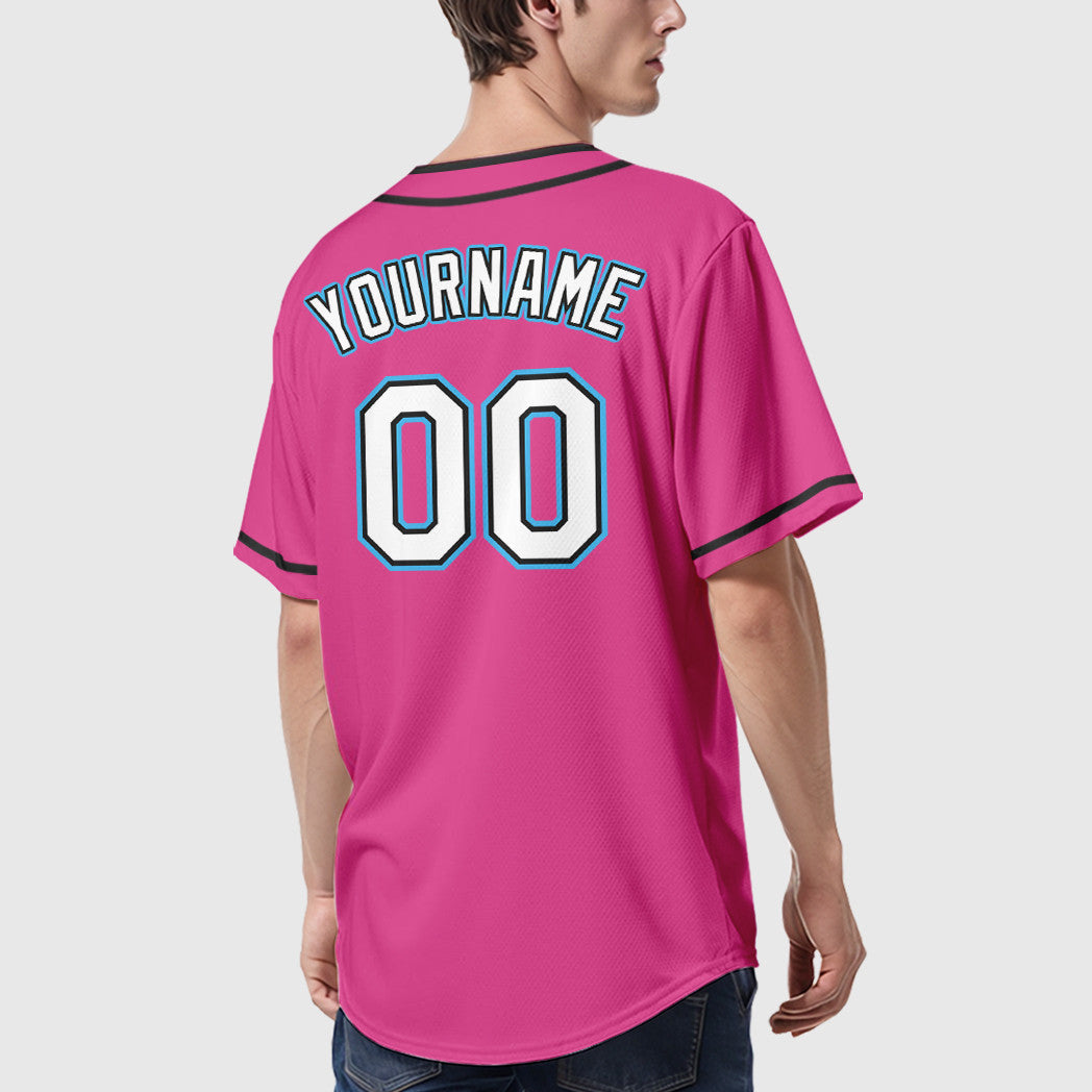 Custom Pink White Sky Blue Piping Baseball Jersey