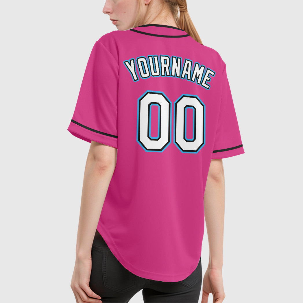 Custom Pink White Sky Blue Piping Baseball Jersey