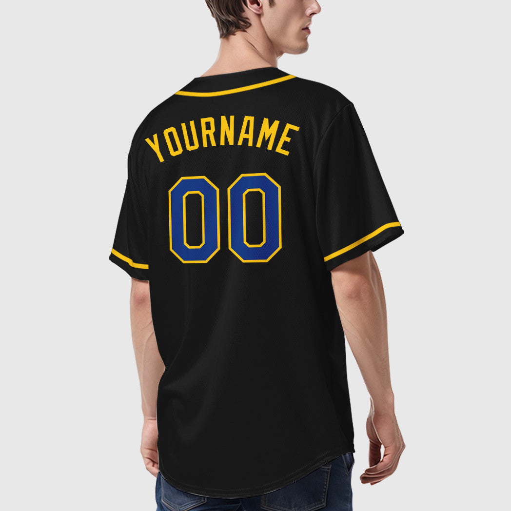 Custom Black Royal Royal-Yellow Sleeve Baseball Jersey