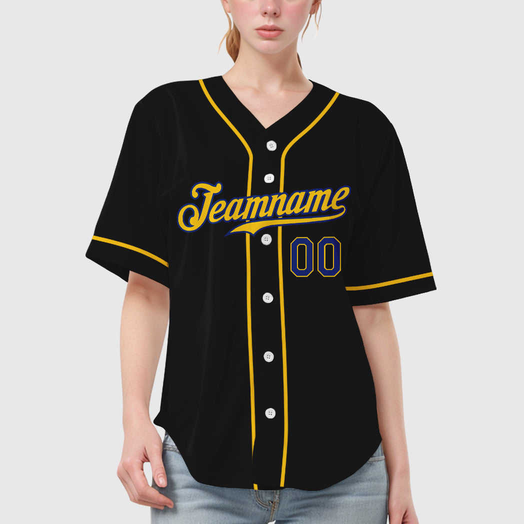 Custom Black Royal Royal-Yellow Sleeve Baseball Jersey