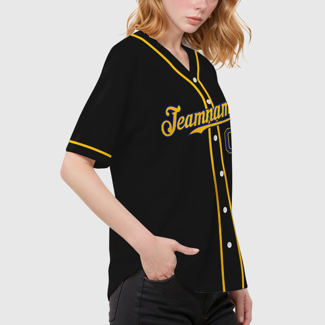 Custom Black Royal Royal-Yellow Sleeve Baseball Jersey