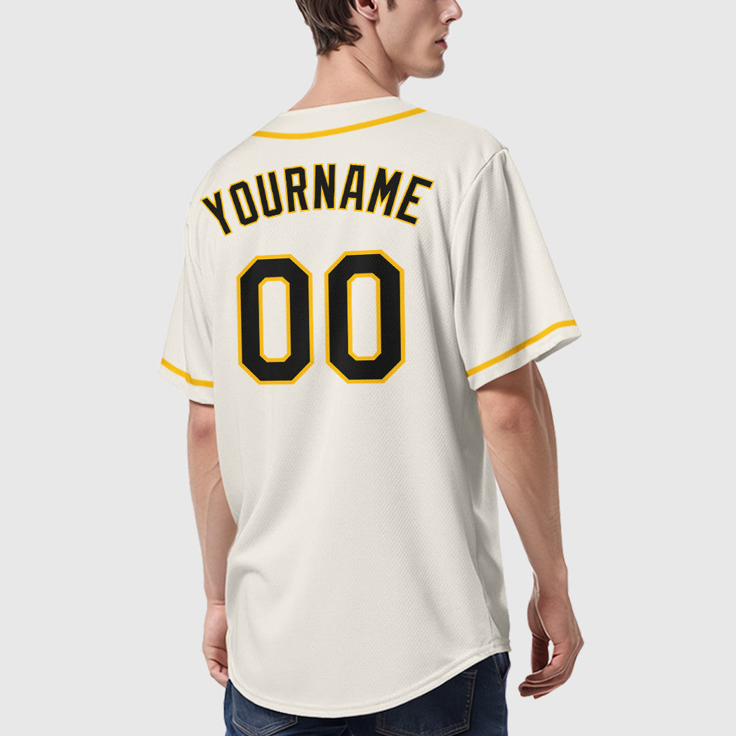 Custom Cream Black Gold Sleeve Baseball Jersey