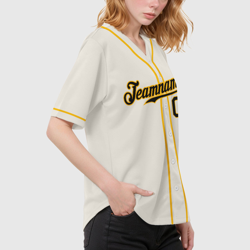 Custom Cream Black Gold Sleeve Baseball Jersey