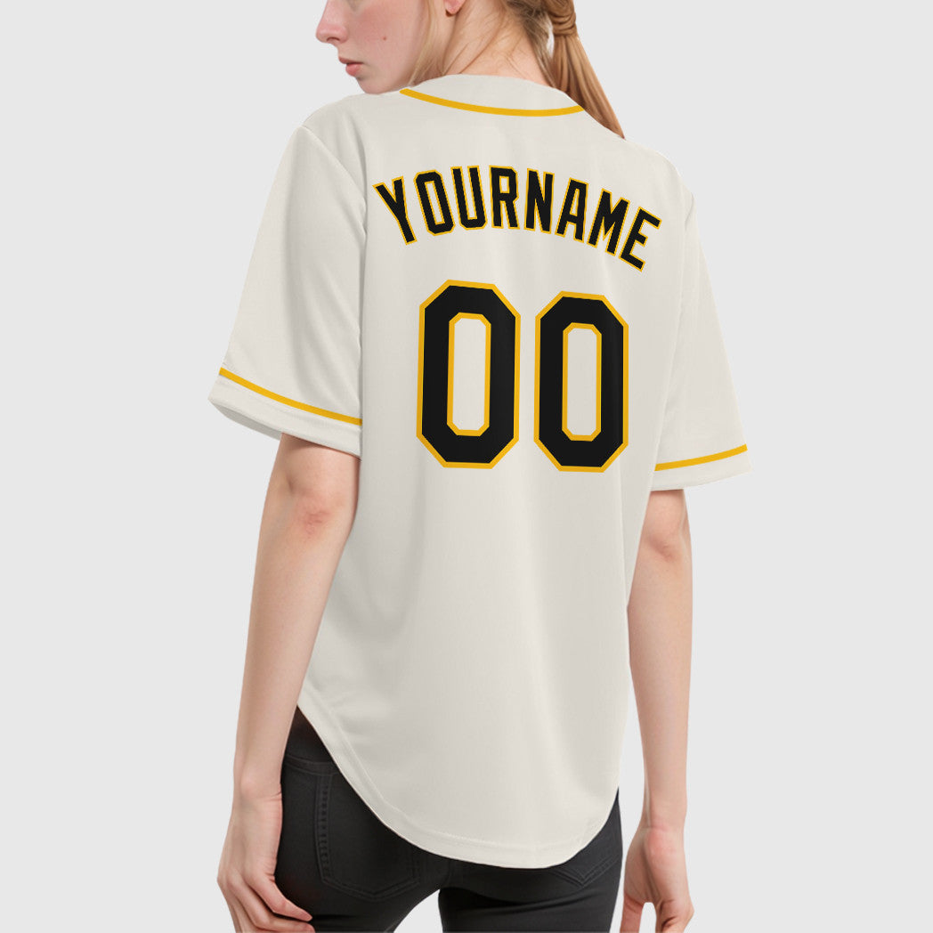 Custom Cream Black Gold Sleeve Baseball Jersey