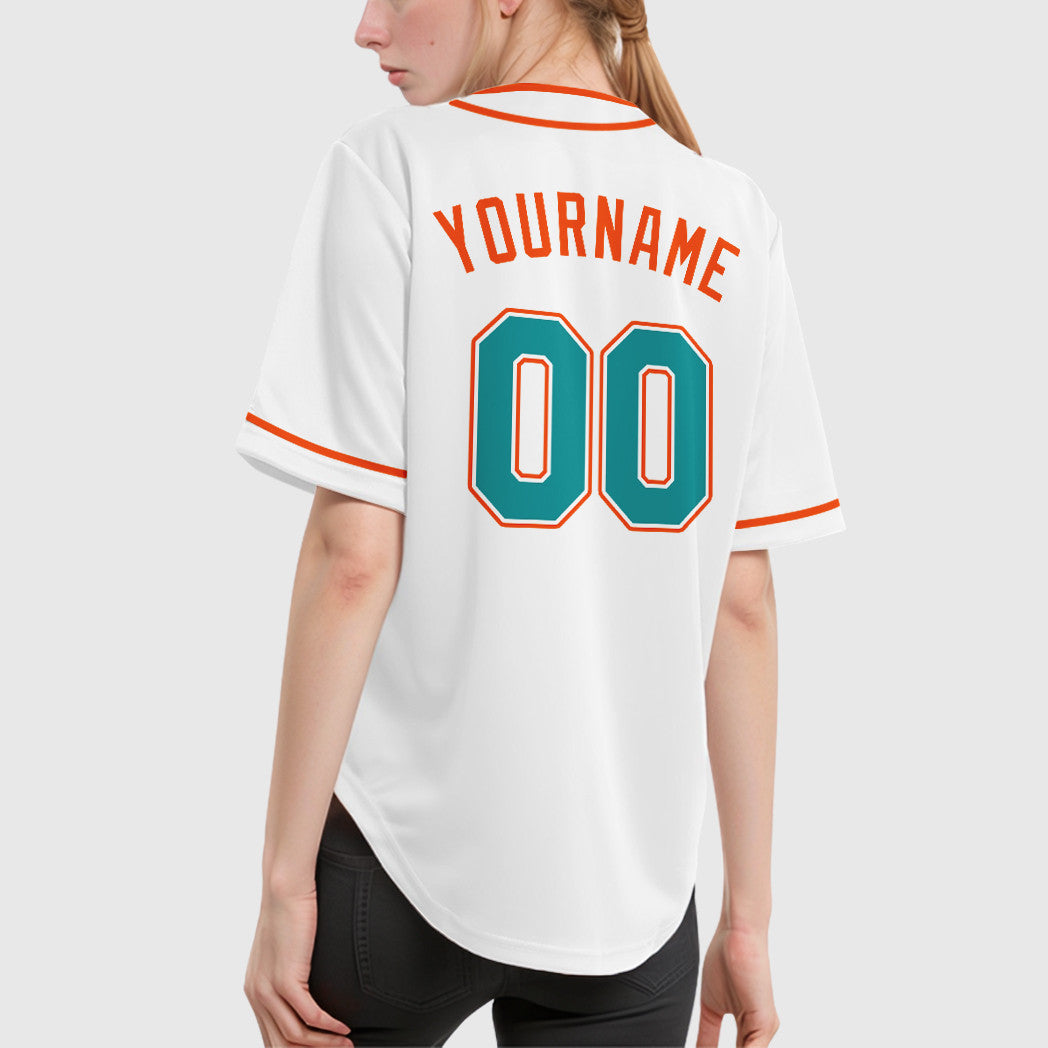 Custom White Teal Teal-Orange Piping Baseball Jersey