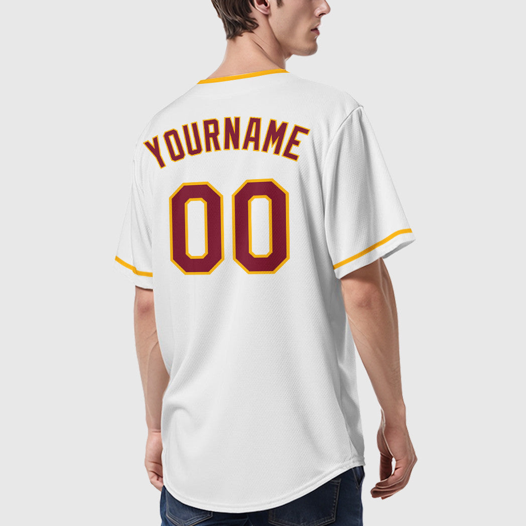 Custom White Crimson Crimson-Gold Collar Sleeve Baseball Jersey