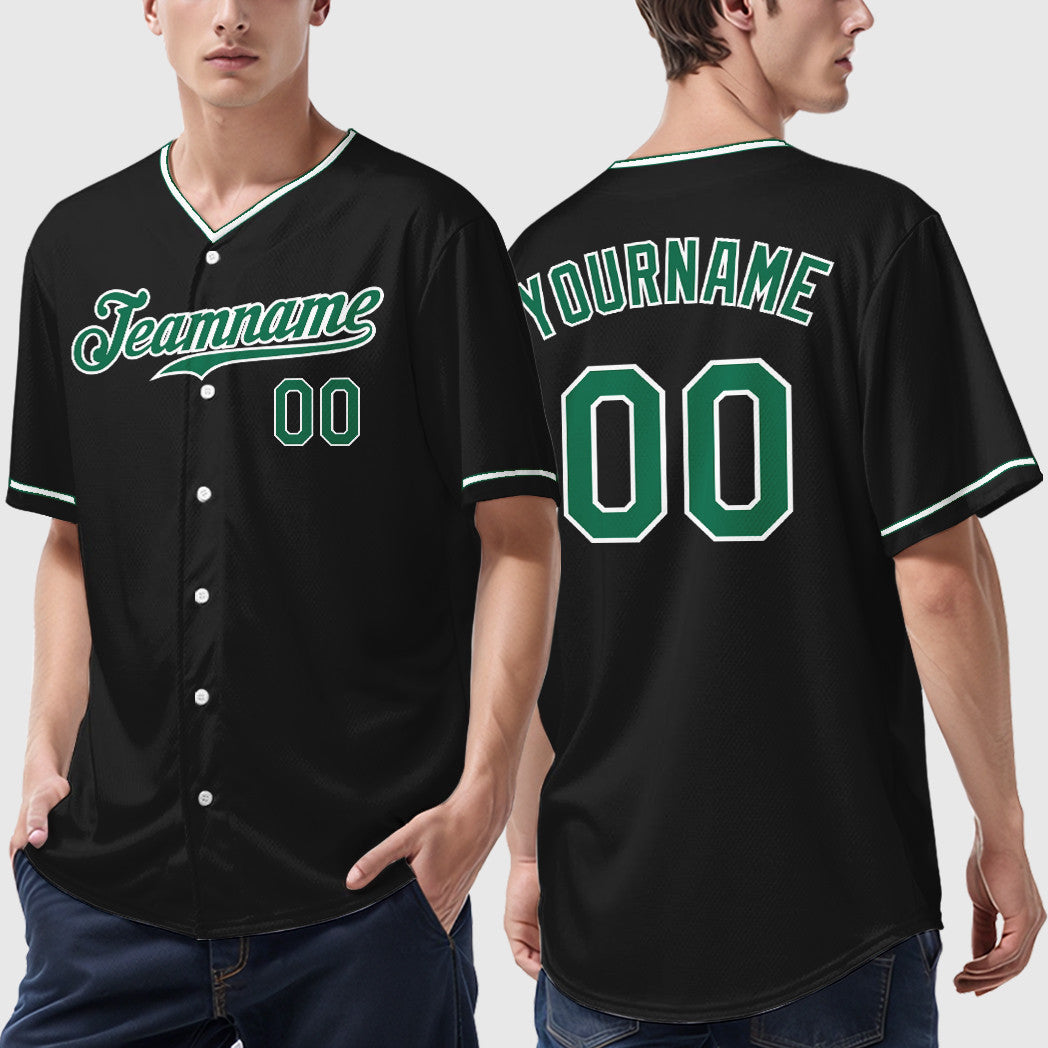 Custom Black Kelly Green Kelly Green-White Collar Sleeve Baseball Jersey