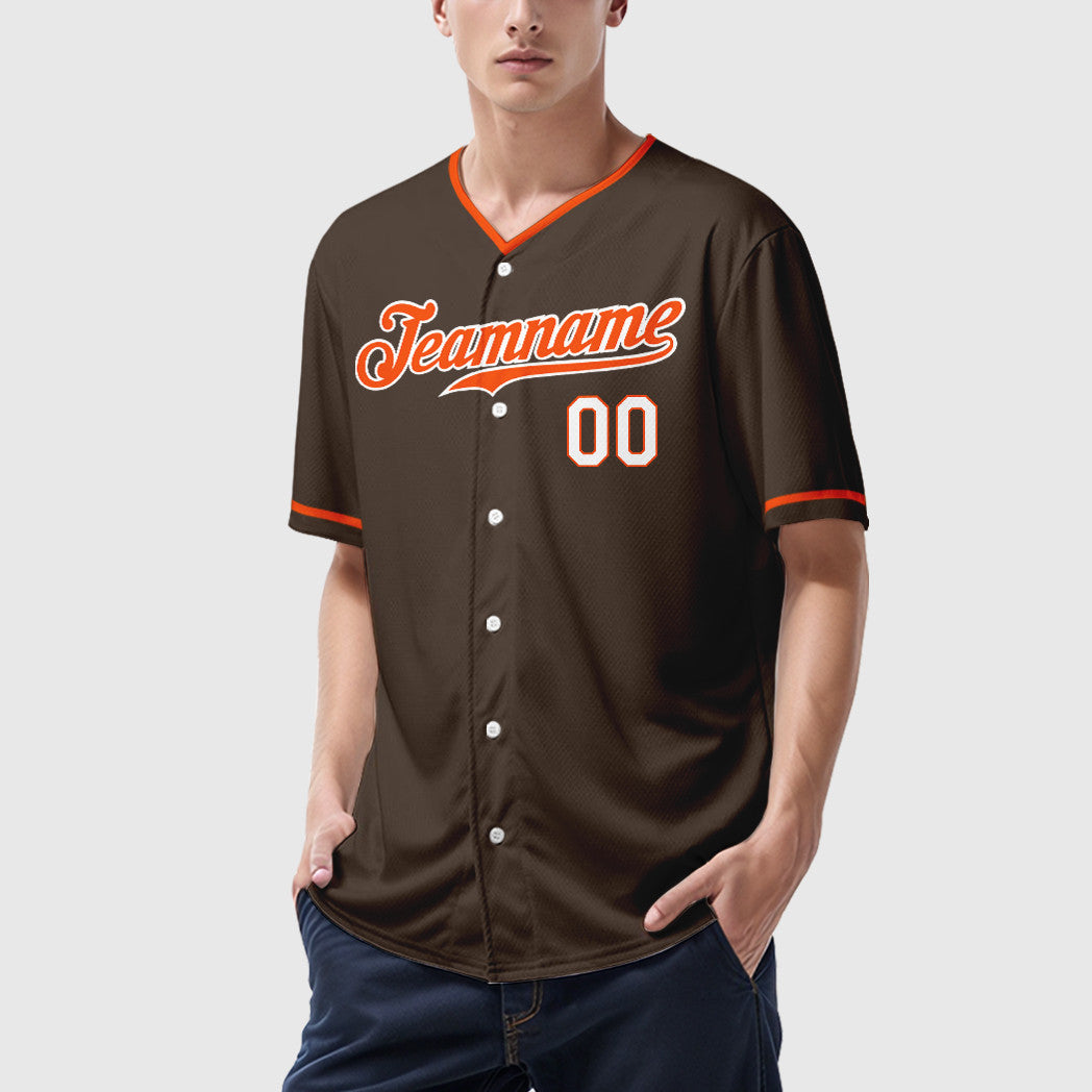 Custom Brown Orange Orange-White Collar Sleeve Baseball Jersey