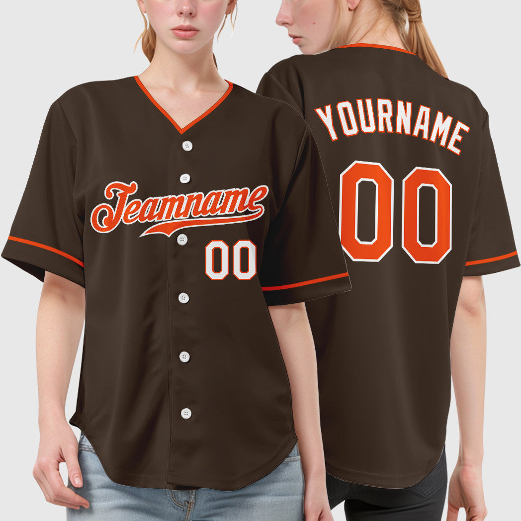 Custom Brown Orange Orange-White Collar Sleeve Baseball Jersey