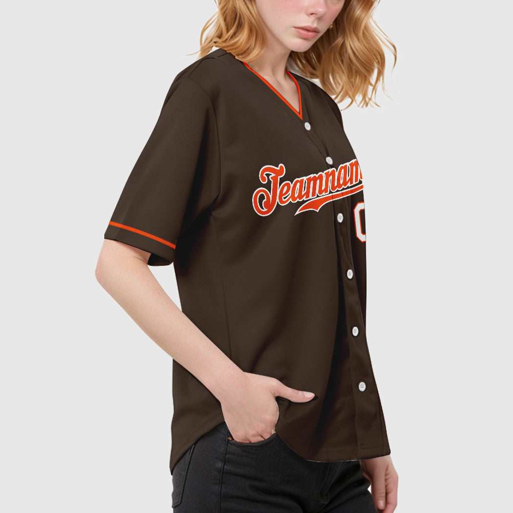 Custom Brown Orange Orange-White Collar Sleeve Baseball Jersey
