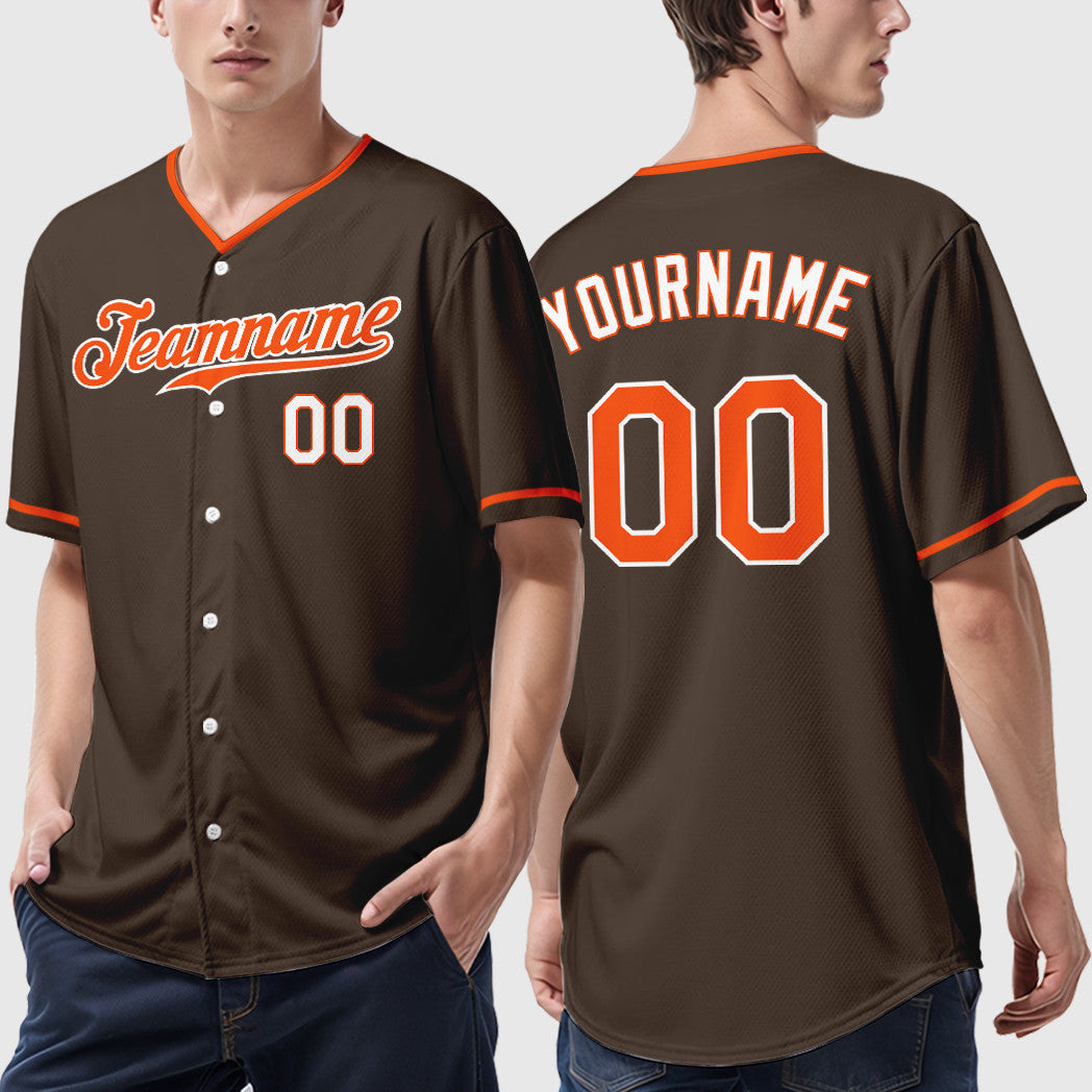 Custom Brown Orange Orange-White Collar Sleeve Baseball Jersey