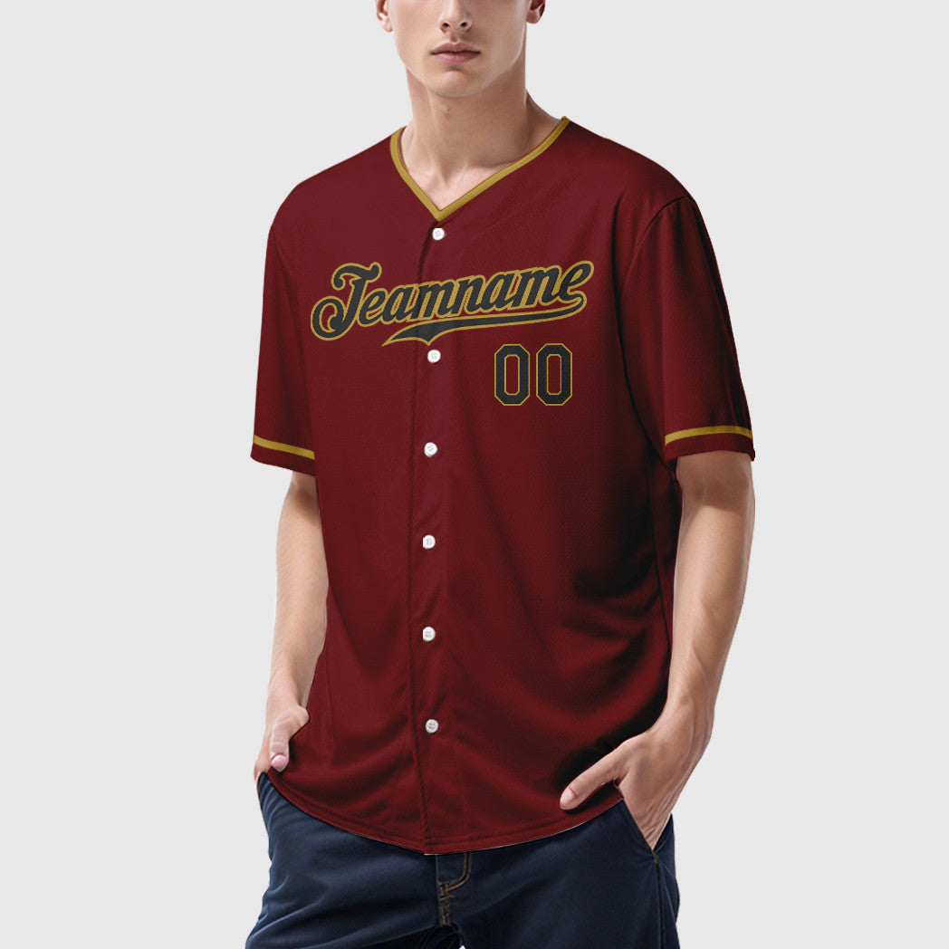 Custom Crimson Black Old Gold Collar Sleeve Baseball Jersey