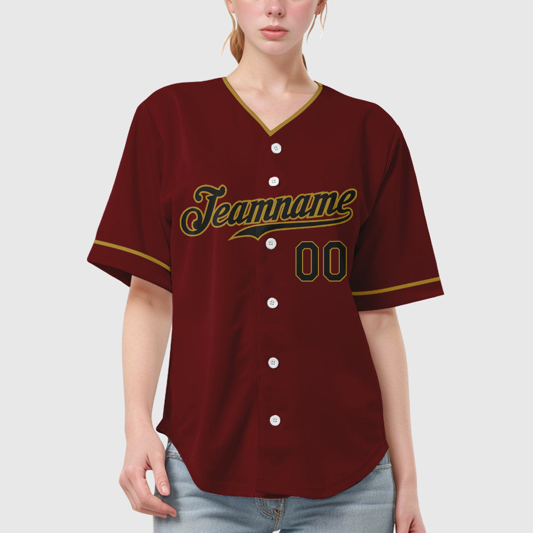 Custom Crimson Black Old Gold Collar Sleeve Baseball Jersey