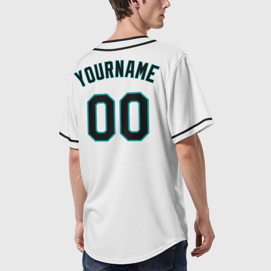 Custom White Teal Black Piping Baseball Jersey