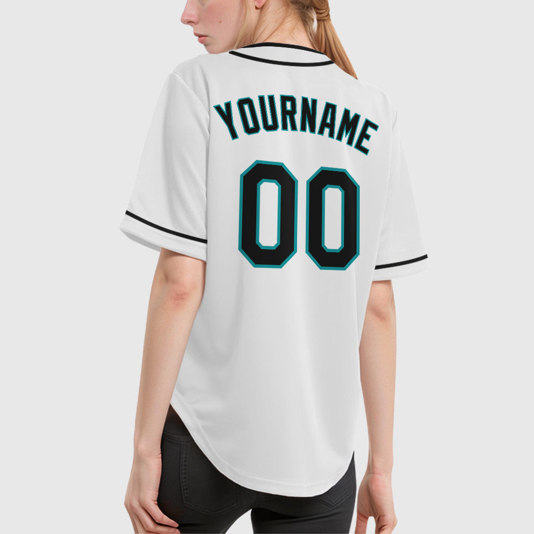 Custom White Teal Black Piping Baseball Jersey
