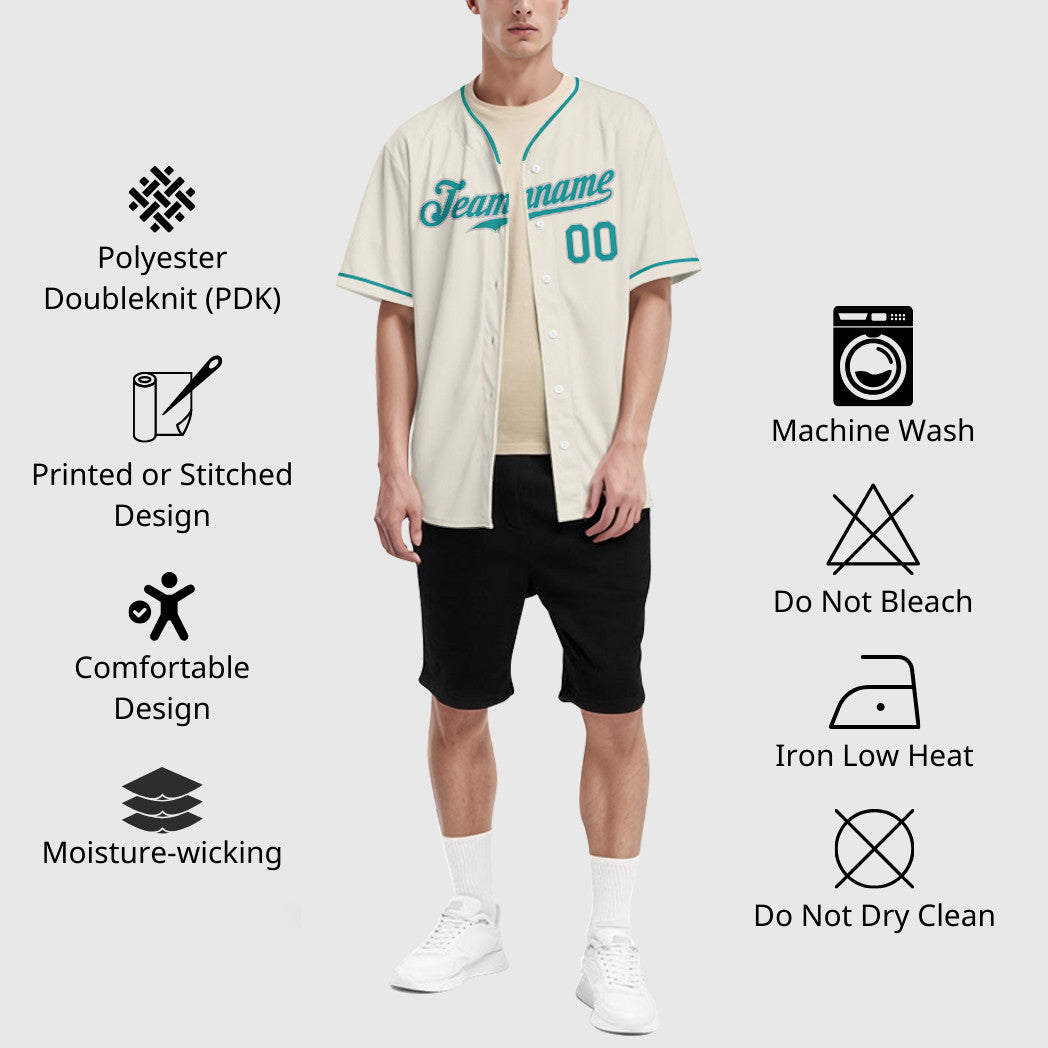 Custom Cream Teal Teal-Gray Collar Sleeve Baseball Jersey