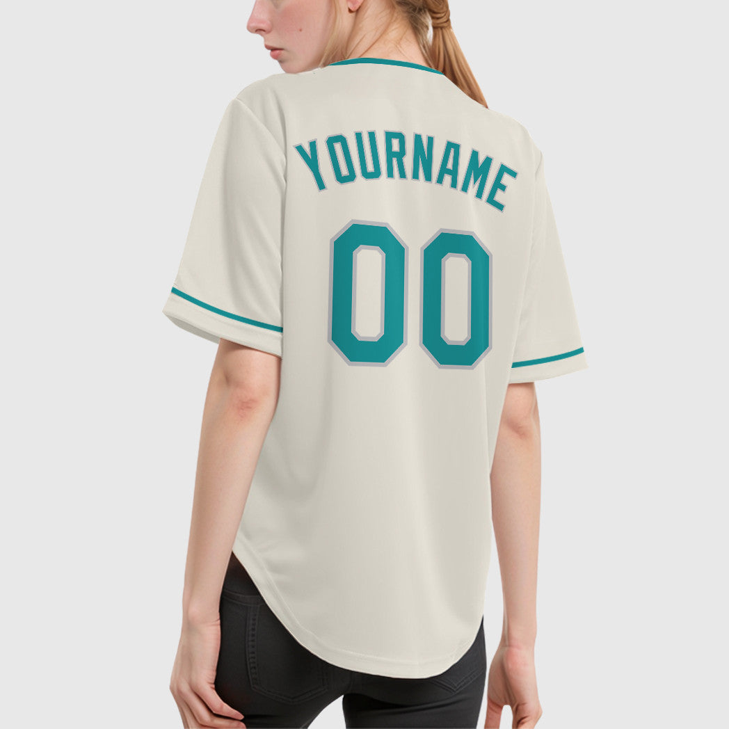 Custom Cream Teal Teal-Gray Collar Sleeve Baseball Jersey